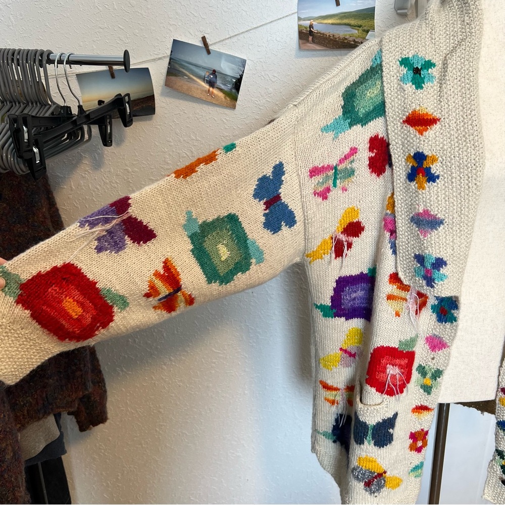 VNTG Handknit Nancy Jemio Art to Wear Garden‎ Friends Cardigan Sweater - Picture 4 of 7